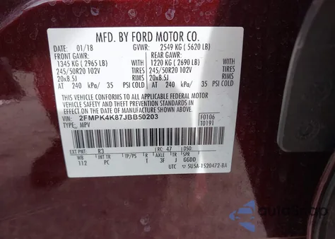 2018 Ford Edge Titanium из США, поврежденный, VIN 2FMPK4K87JBB50203